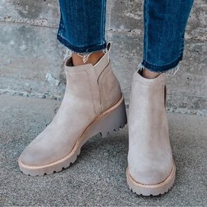 Dolce Vita Huey Almond Suede Leather Ankle Boots